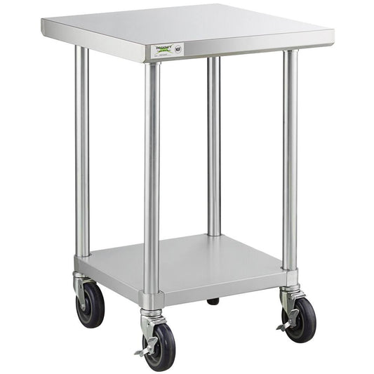 24 X 24 18-Gauge 304 Stainless Steel Commercial Work Table With Galvanized Legs, Undershelf, And Casters