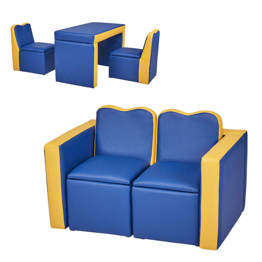 2-In-1 Multifunctional Armchair Double Sofa - Convert To Table And Two Chairs With Couch Storage Box For 3月6日 Year Olds, Blue