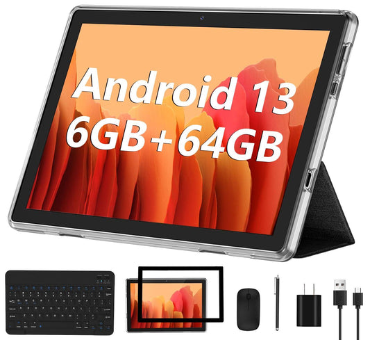 13 Tablet 2023 New 10 Inch Tablets With 6gb Ram + 64gb Rom + 1tb Expanded Ouad-Core, 2 In 1 Tablet With Keyboard Mouse Wifi 6 Bluetooth, Gms