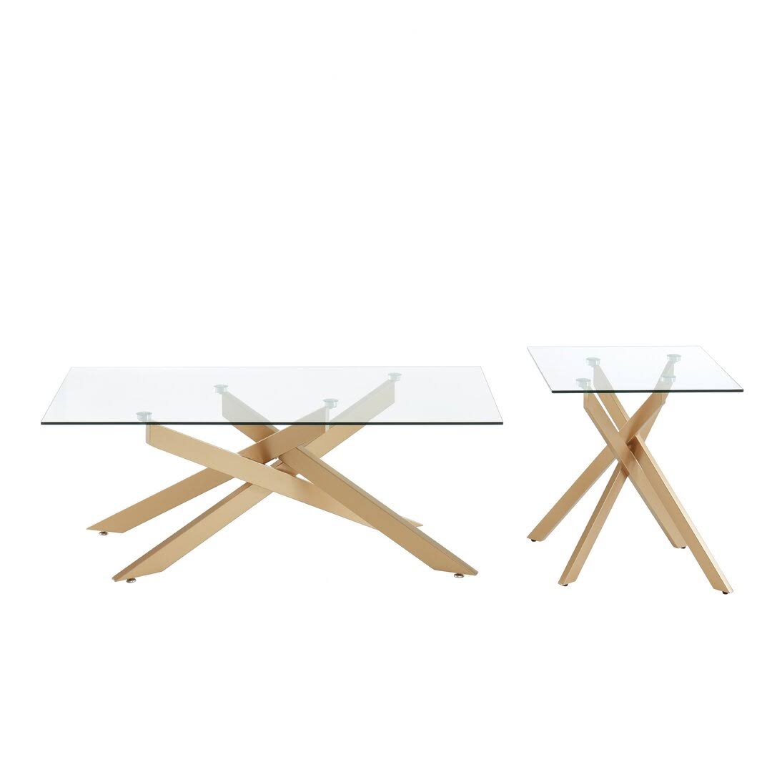 2-Piece Coffee Table And End Table Set With Glass Top Everly Quinn Table Base