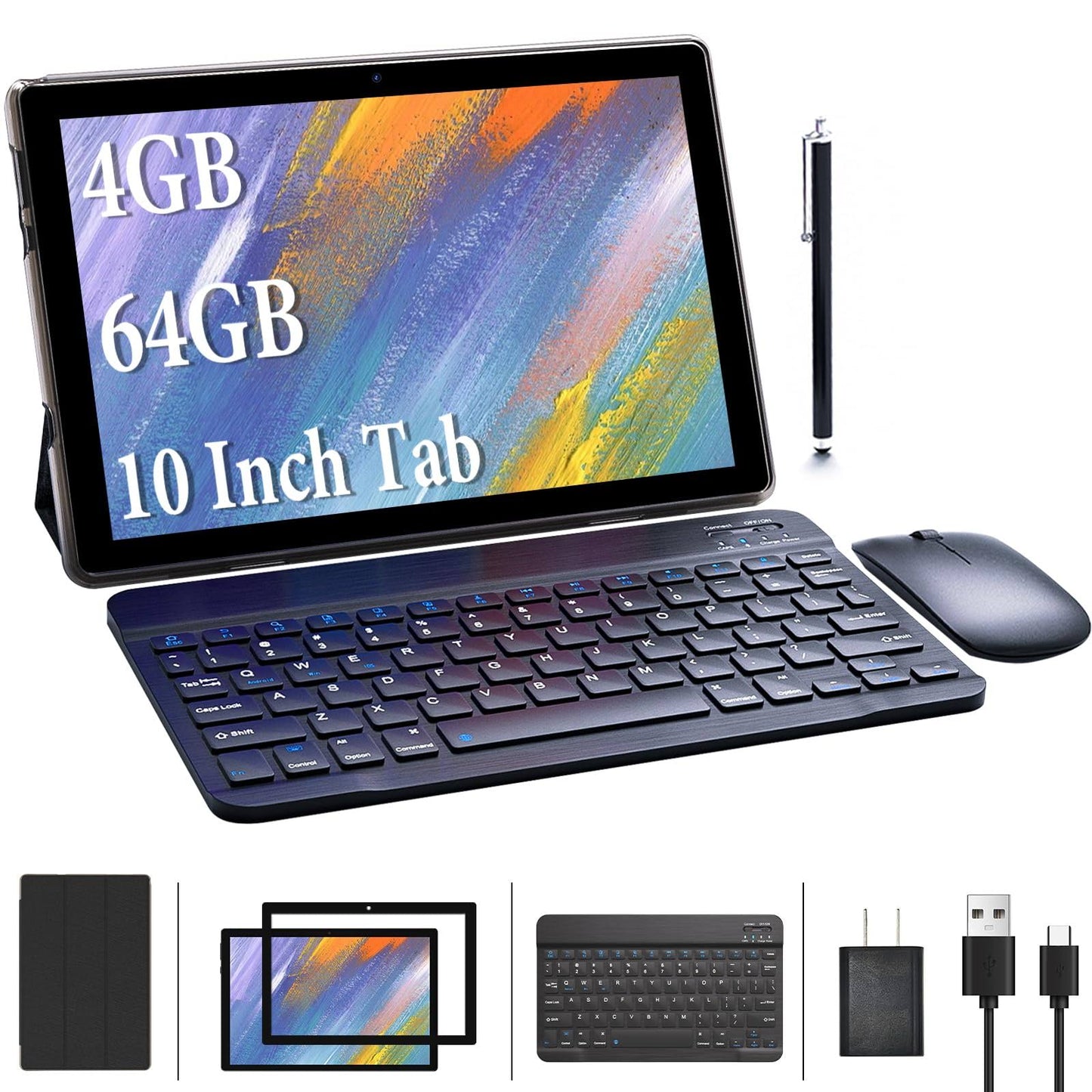 10 Inch, 2 In 1 Tablet, Android Tablet With Keyboard Case, 4gb+64gb Rom/512gb Computer Tablets, Quad Core, Hd Touch Screen, Dual Carema,