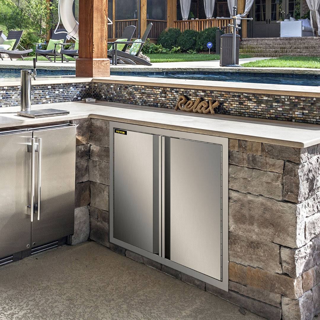 24x 24 Bbq Access Double Door Outdoor Kitchen Island Stainless Steel Walled Vevor