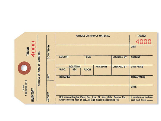 1-Part Stub Style Inventory Tags Plain #4000