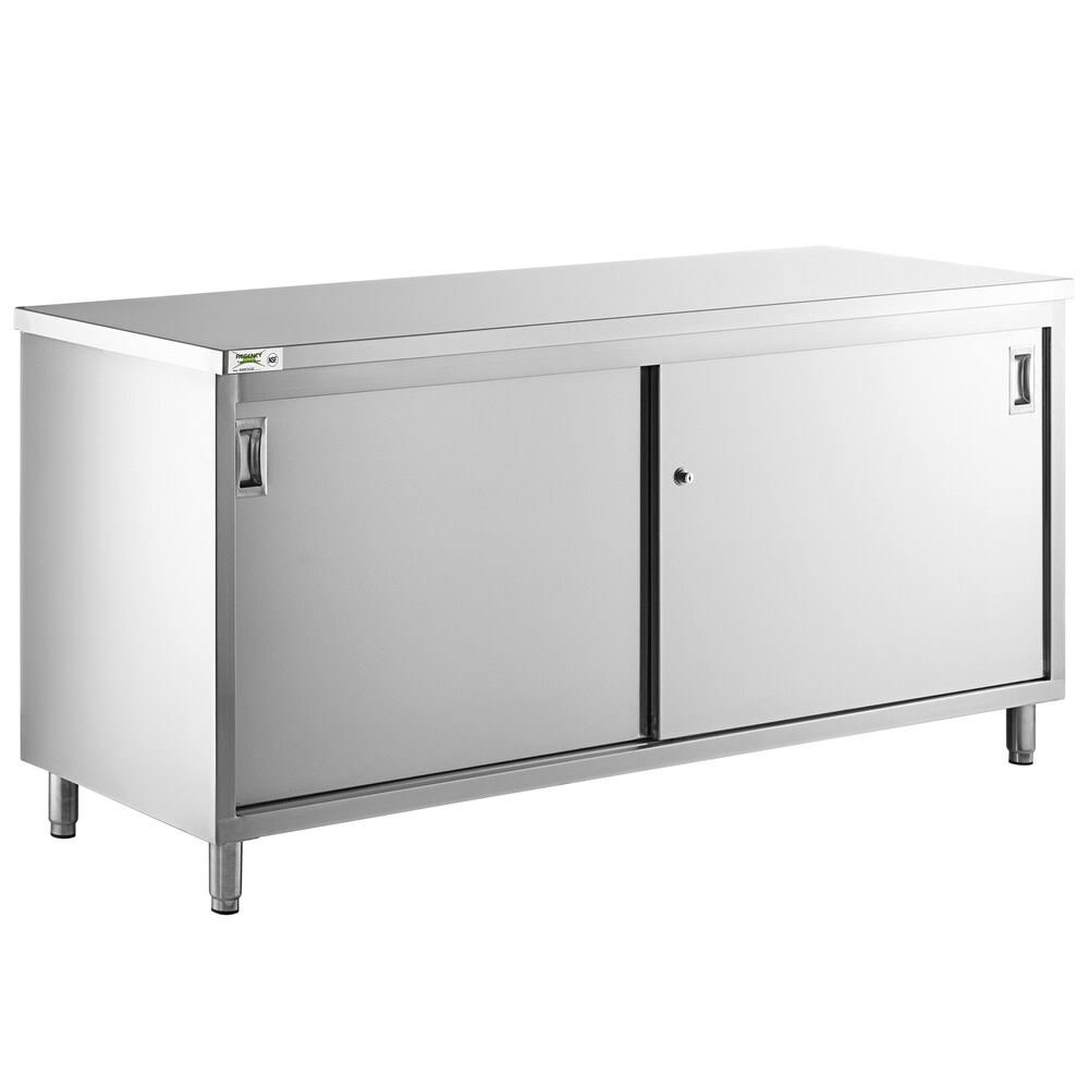 24 X 72 16 Gauge Type 304 Stainless Steel Enclosed Base Table With Sliding Doors And Adjustable Midshelf