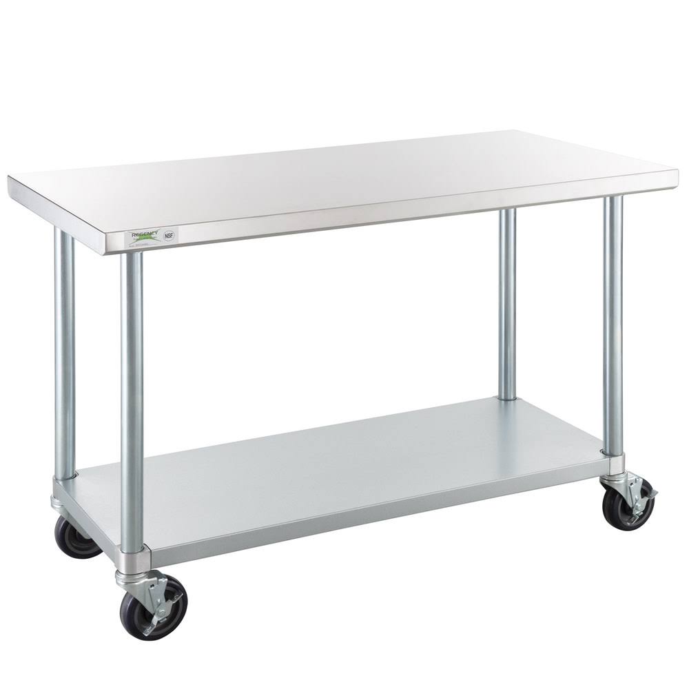 24 X 48 18-Gauge 304 Stainless Steel Commercial Work Table With Galvanized Legs, Undershelf, And Casters