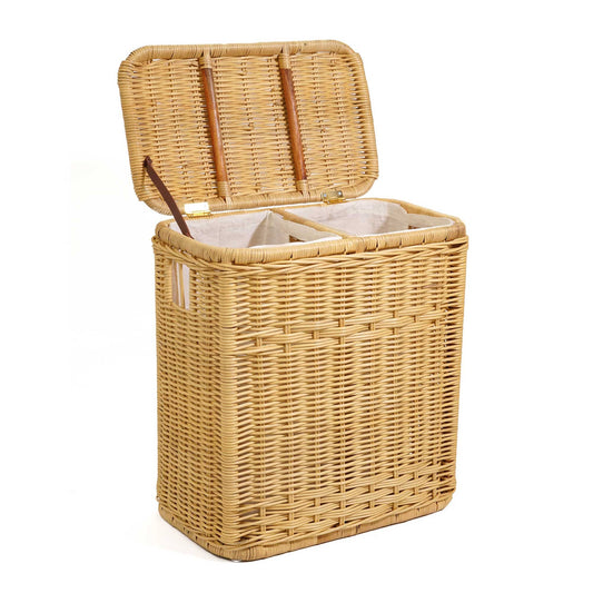 2-Compartment Wicker Laundry Hamper