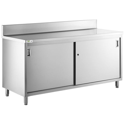 24 X 72 16 Gauge Type 304 Stainless Steel Enclosed Base Sliding Door Table With Adjustable Midshelf And 6 Backsplash