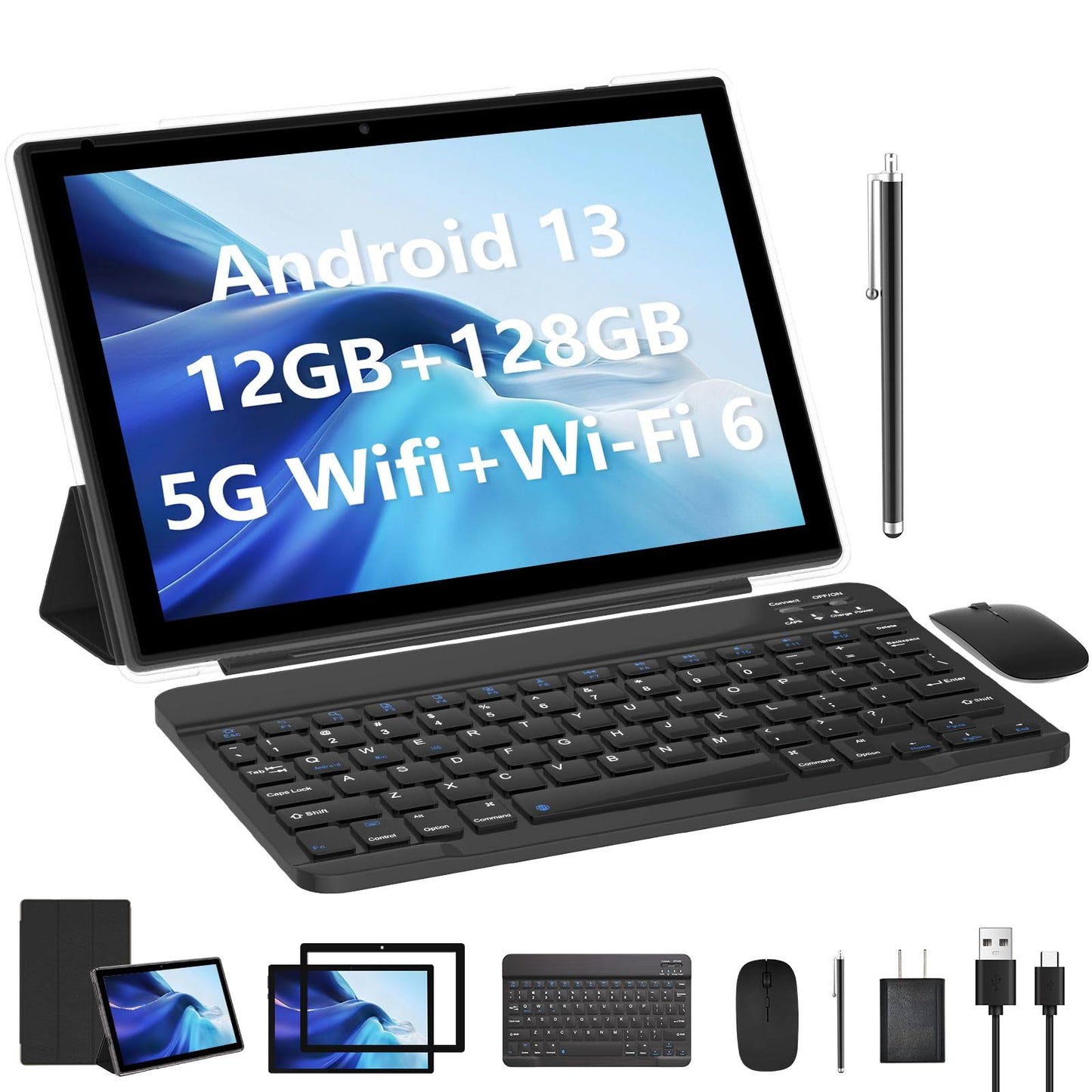 2024 Newest Android 13 Tablet With Keyboard 10 Inch 2 In 1 Tablets, 12gb Ram 128gb Rom 1tb Expand, Quad-Core 2.0ghz Cpu Tablet Pc, 5g Wifi 6 Bt 5.0,