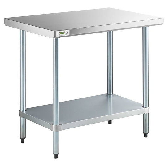 24 X 36 18-Gauge 304 Stainless Steel Commercial Work Table With Galvanized Legs And Undershelf